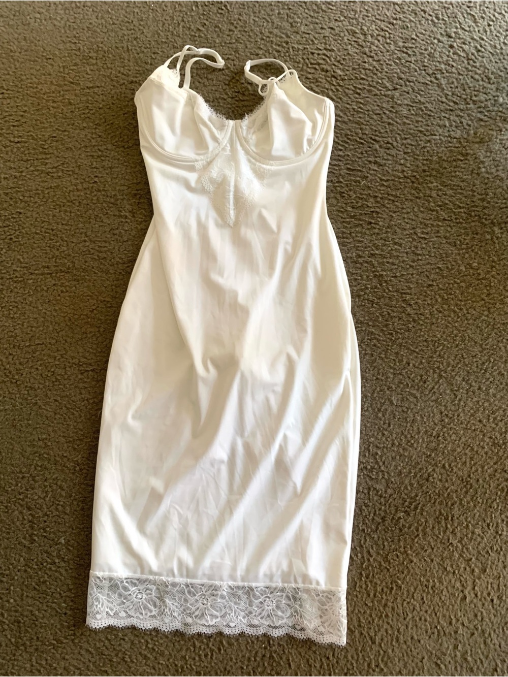 NEW Popilush Ivory Medium Lace Trim Slip Dress Built-In Shape Wear Sculpting